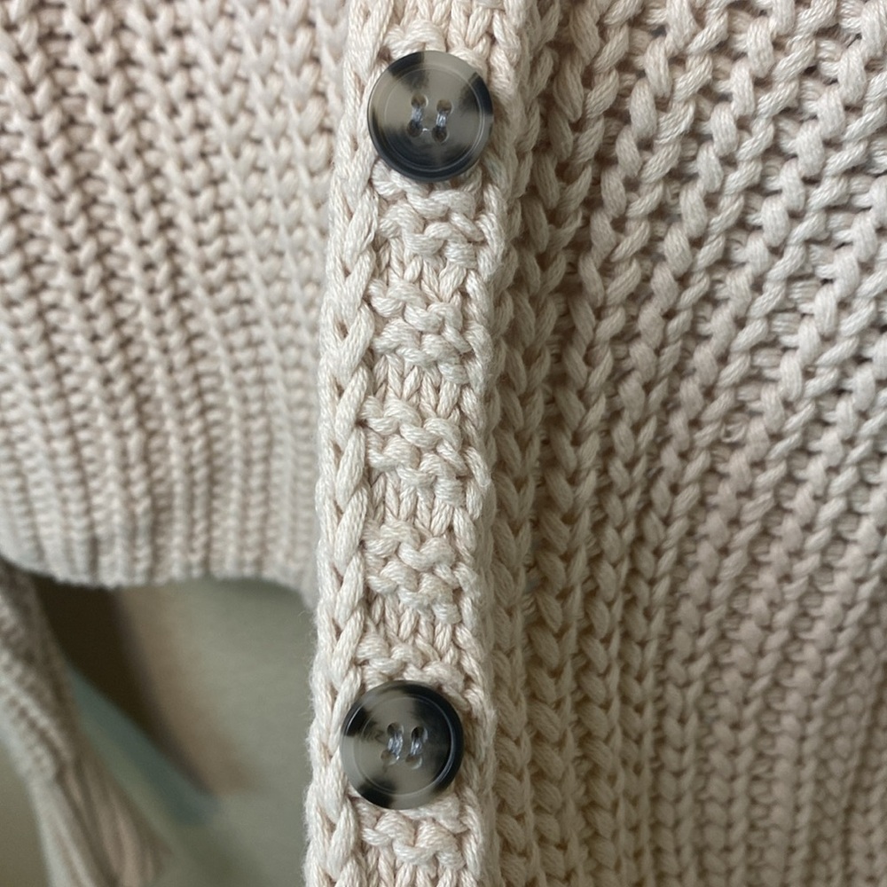 Frye Cable Sleeve Cardigan Crop Button Up Oatmeal Sweater S - Picture 8 of 12